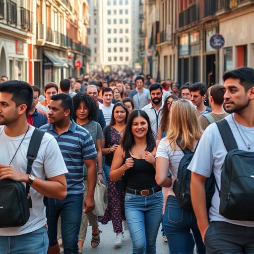 Imagen promocional del programa La Voz de la Calle, mostrando un grupo diverso de personas en una calle concurrida de Madrid.